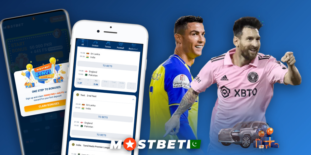 Mostbet mobile app on Android and iPhone showing cricket betting and slot lobby