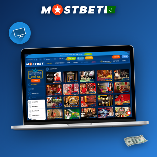 Mostbet for PC desktop client showing sportsbook and casino dashboard on a laptop