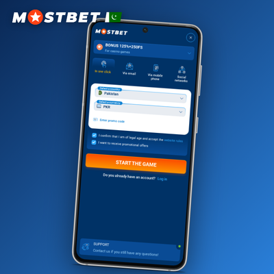 Mostbet sign-up card with Google and Telegram social login buttons on dark theme